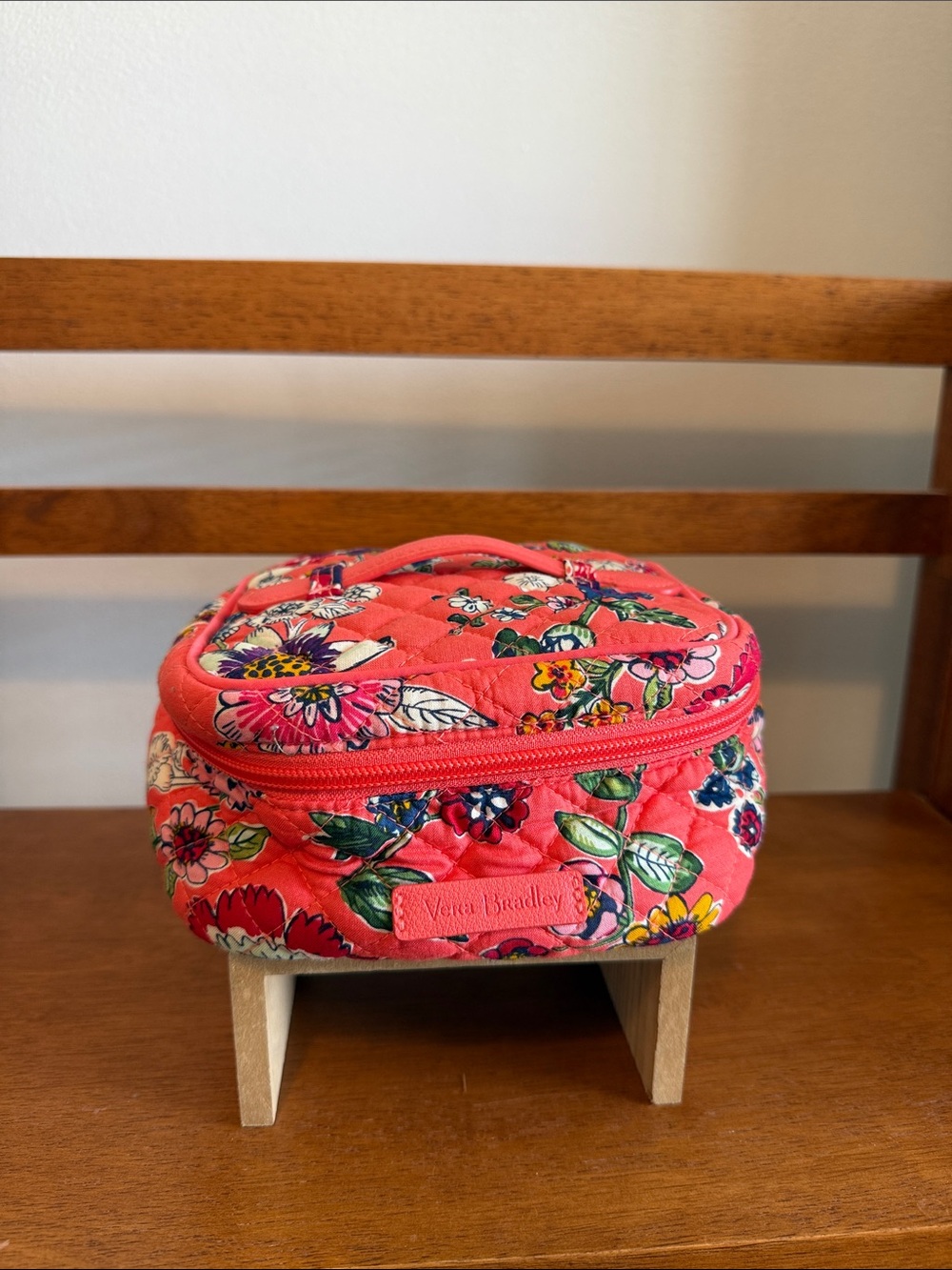 Vera Bradley Coral Floral Quilted Cosmetic Case with Handle